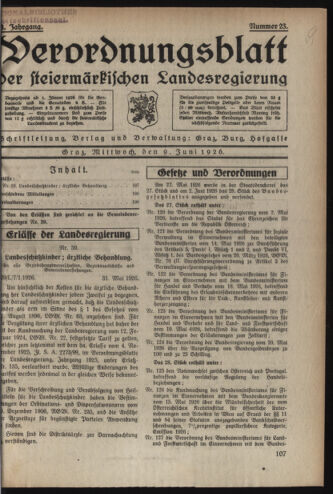 Verordnungsblatt der steiermärkischen Landesregierung 19260609 Seite: 1