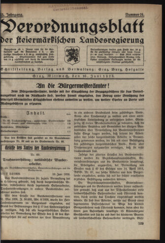 Verordnungsblatt der steiermärkischen Landesregierung 19260616 Seite: 1