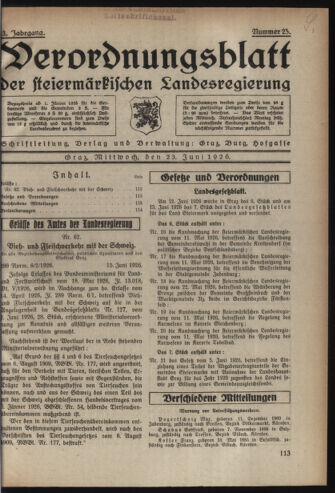 Verordnungsblatt der steiermärkischen Landesregierung 19260623 Seite: 1