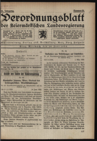 Verordnungsblatt der steiermärkischen Landesregierung 19260630 Seite: 1