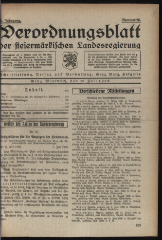 Verordnungsblatt der steiermärkischen Landesregierung 19260714 Seite: 1