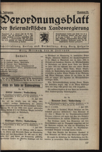 Verordnungsblatt der steiermärkischen Landesregierung 19260721 Seite: 1