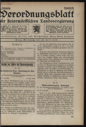 Verordnungsblatt der steiermärkischen Landesregierung 19260728 Seite: 1