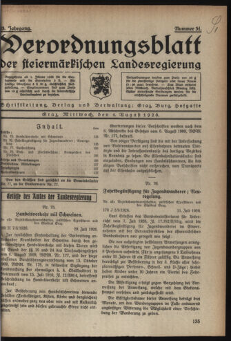 Verordnungsblatt der steiermärkischen Landesregierung 19260804 Seite: 1