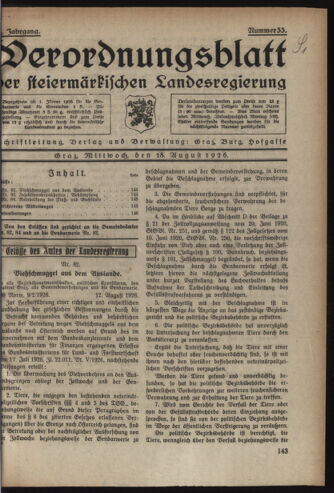 Verordnungsblatt der steiermärkischen Landesregierung 19260818 Seite: 1