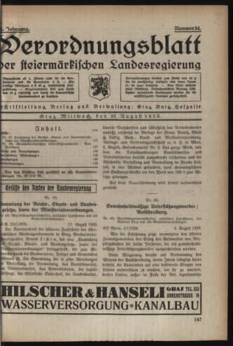 Verordnungsblatt der steiermärkischen Landesregierung 19260825 Seite: 1