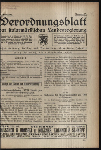 Verordnungsblatt der steiermärkischen Landesregierung 19260901 Seite: 1