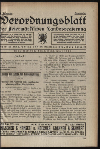 Verordnungsblatt der steiermärkischen Landesregierung 19260908 Seite: 1