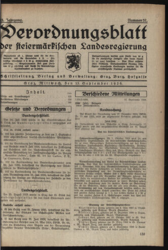 Verordnungsblatt der steiermärkischen Landesregierung 19260915 Seite: 1