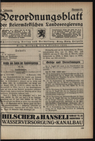 Verordnungsblatt der steiermärkischen Landesregierung 19261006 Seite: 1