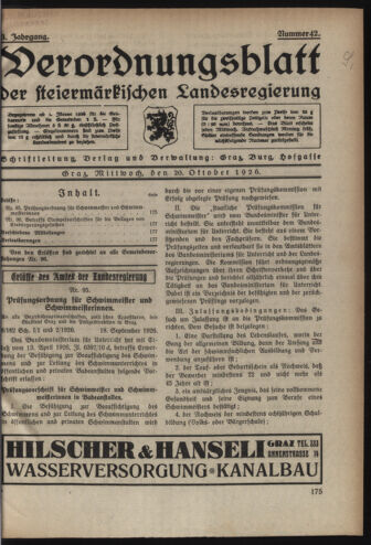 Verordnungsblatt der steiermärkischen Landesregierung 19261020 Seite: 1