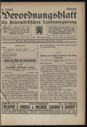 Verordnungsblatt der steiermärkischen Landesregierung 19261027 Seite: 1