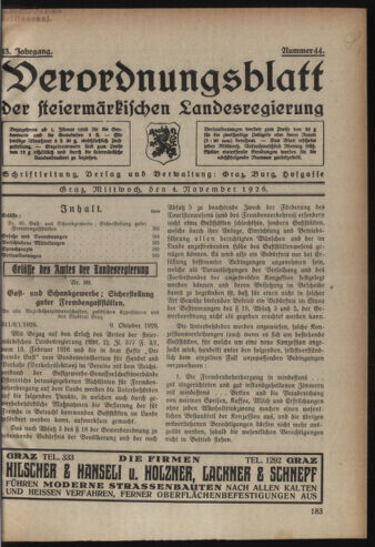 Verordnungsblatt der steiermärkischen Landesregierung 19261104 Seite: 1