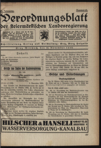 Verordnungsblatt der steiermärkischen Landesregierung 19261110 Seite: 1