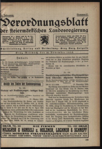 Verordnungsblatt der steiermärkischen Landesregierung 19261124 Seite: 1