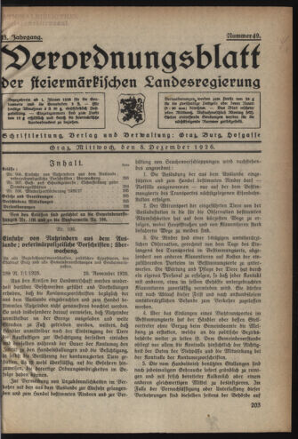 Verordnungsblatt der steiermärkischen Landesregierung 19261208 Seite: 1