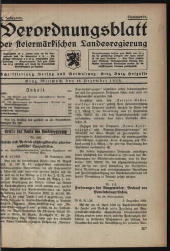 Verordnungsblatt der steiermärkischen Landesregierung 19261215 Seite: 1