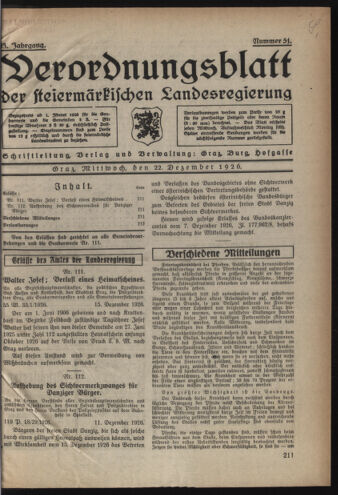 Verordnungsblatt der steiermärkischen Landesregierung 19261222 Seite: 1