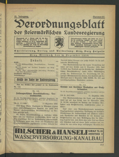 Verordnungsblatt der steiermärkischen Landesregierung 19261229 Seite: 1