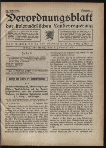 Verordnungsblatt der steiermärkischen Landesregierung 19270105 Seite: 1