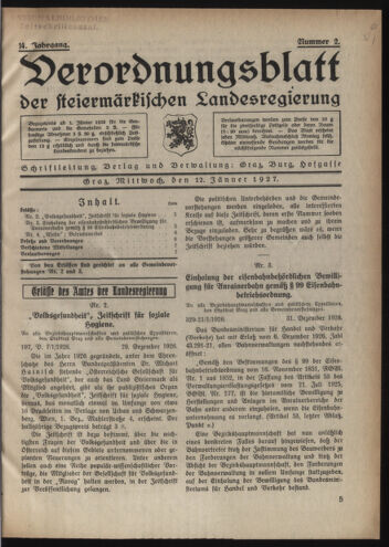 Verordnungsblatt der steiermärkischen Landesregierung 19270112 Seite: 1