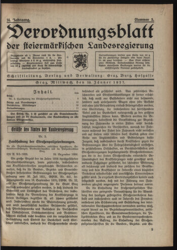 Verordnungsblatt der steiermärkischen Landesregierung 19270119 Seite: 1