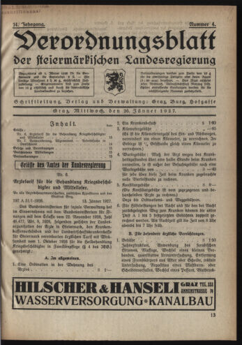 Verordnungsblatt der steiermärkischen Landesregierung 19270126 Seite: 1