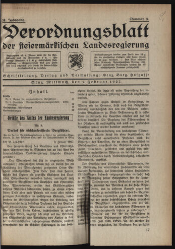 Verordnungsblatt der steiermärkischen Landesregierung 19270202 Seite: 1