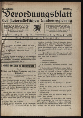 Verordnungsblatt der steiermärkischen Landesregierung 19270216 Seite: 1