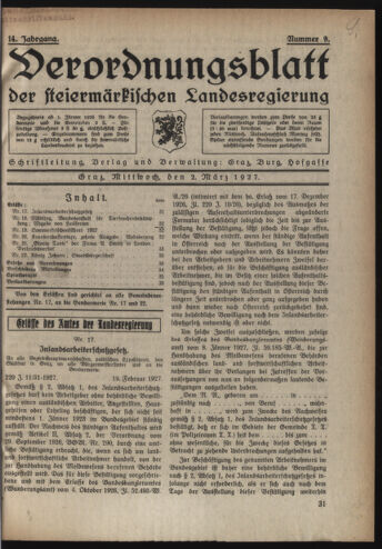 Verordnungsblatt der steiermärkischen Landesregierung 19270302 Seite: 1