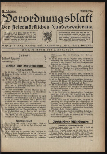 Verordnungsblatt der steiermärkischen Landesregierung 19270309 Seite: 1