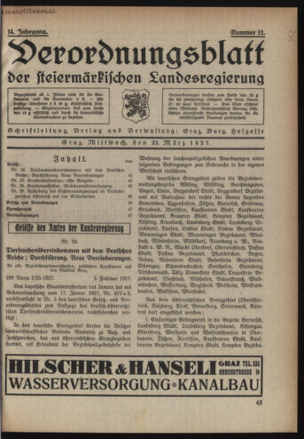 Verordnungsblatt der steiermärkischen Landesregierung 19270323 Seite: 1