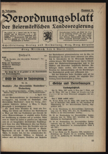 Verordnungsblatt der steiermärkischen Landesregierung 19270406 Seite: 1