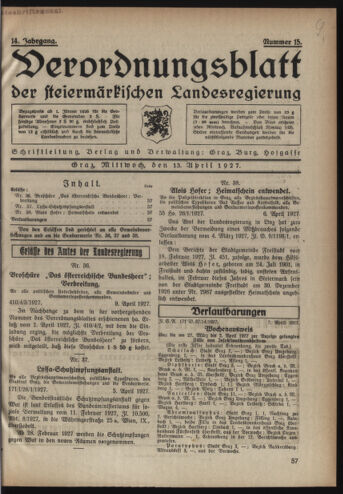 Verordnungsblatt der steiermärkischen Landesregierung 19270413 Seite: 1