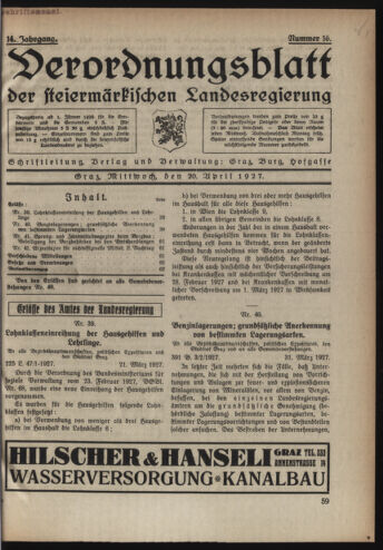 Verordnungsblatt der steiermärkischen Landesregierung 19270420 Seite: 1