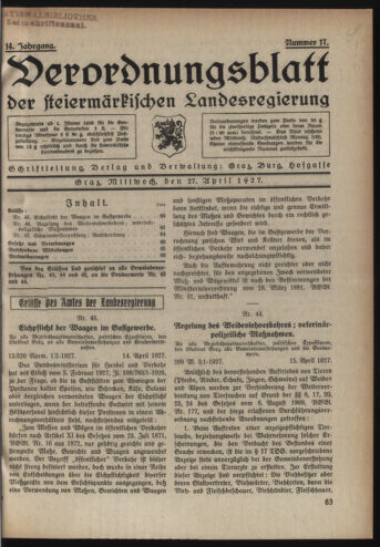 Verordnungsblatt der steiermärkischen Landesregierung 19270427 Seite: 1