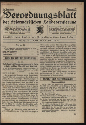 Verordnungsblatt der steiermärkischen Landesregierung 19270504 Seite: 1