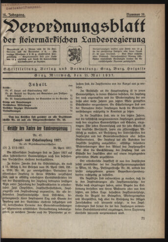 Verordnungsblatt der steiermärkischen Landesregierung 19270511 Seite: 1