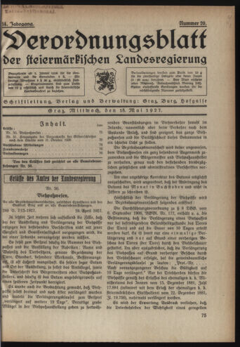 Verordnungsblatt der steiermärkischen Landesregierung 19270518 Seite: 1