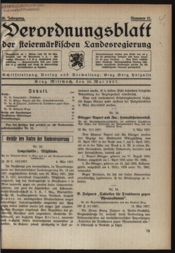 Verordnungsblatt der steiermärkischen Landesregierung 19270525 Seite: 1