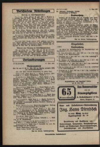 Verordnungsblatt der steiermärkischen Landesregierung 19270601 Seite: 2