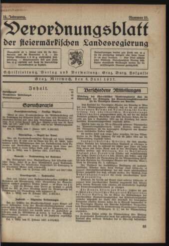 Verordnungsblatt der steiermärkischen Landesregierung 19270608 Seite: 1