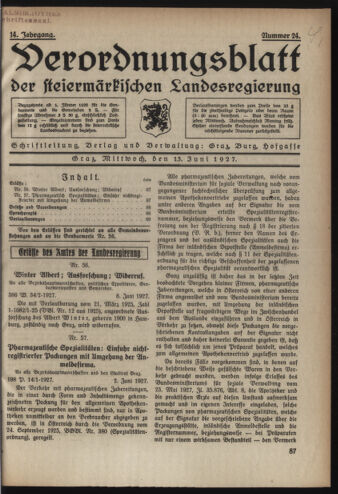 Verordnungsblatt der steiermärkischen Landesregierung 19270615 Seite: 1