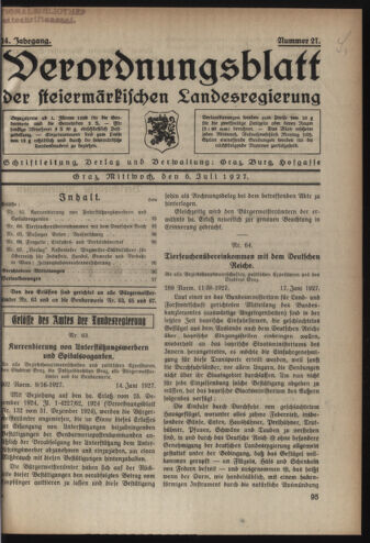 Verordnungsblatt der steiermärkischen Landesregierung 19270706 Seite: 1