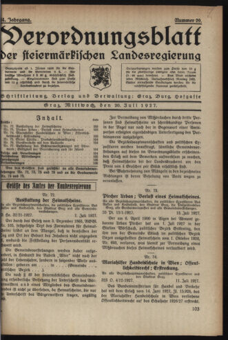 Verordnungsblatt der steiermärkischen Landesregierung 19270720 Seite: 1