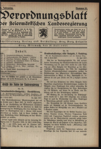 Verordnungsblatt der steiermärkischen Landesregierung 19270727 Seite: 1