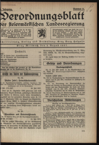 Verordnungsblatt der steiermärkischen Landesregierung 19270803 Seite: 1