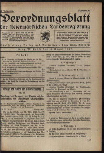 Verordnungsblatt der steiermärkischen Landesregierung 19270810 Seite: 1