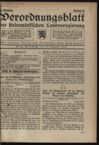 Verordnungsblatt der steiermärkischen Landesregierung 19270817 Seite: 1