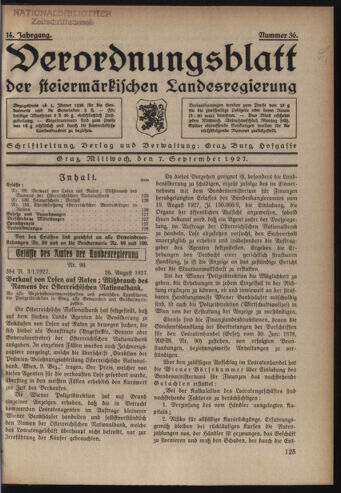 Verordnungsblatt der steiermärkischen Landesregierung 19270907 Seite: 1